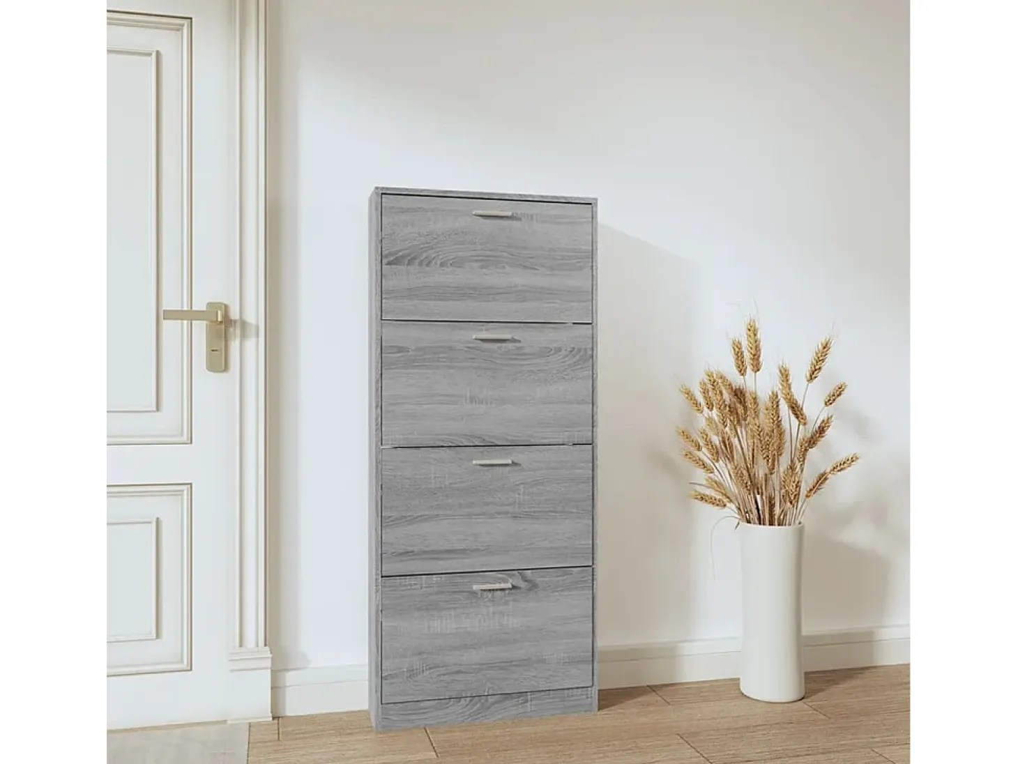 Mueble zapatero madera contrachapada gris Sonoma 59x17x150 cm ES942585