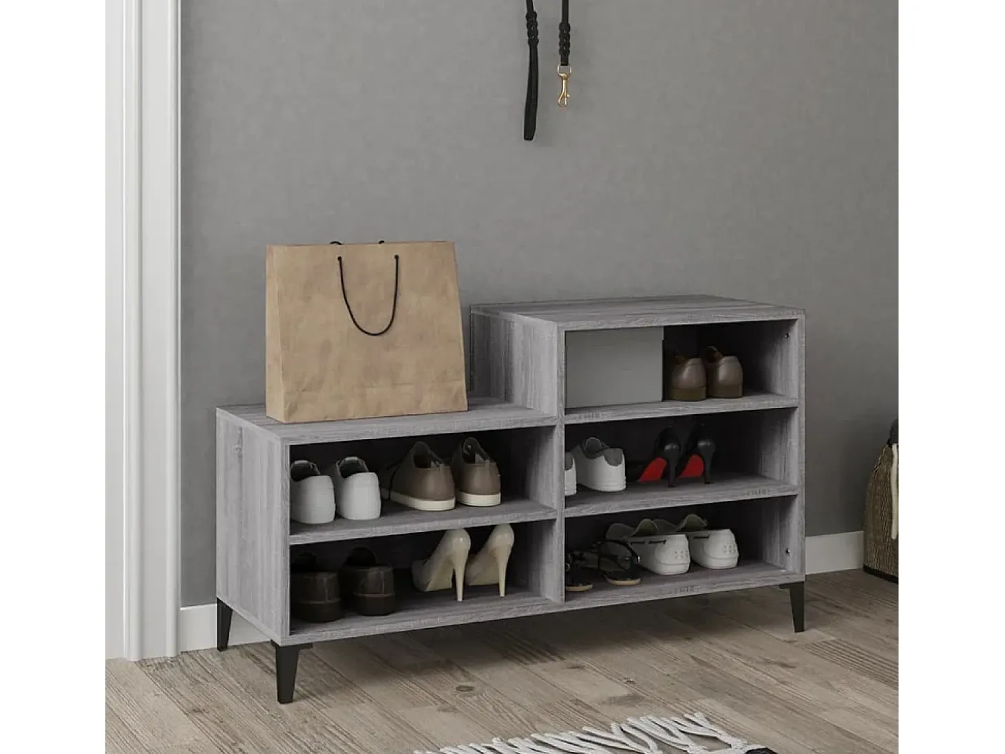 Mueble zapatero madera contrachapada gris Sonoma 102x36x60 cm ES685692