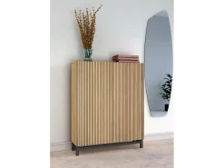 Mueble zapatero/armario - A112cm x L90cm x P27cm roble dorado puertas impresión vallado patas gris grafito - Lofoten