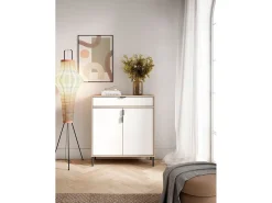 Mueble zapatero/armario - A89cm x L90cm x P29cm roble claro puertas blanco - Alice