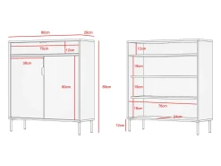 Mueble zapatero/armario - A89cm x L90cm x P29cm roble claro puertas blanco - Alice
