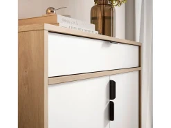 Mueble zapatero/armario - A89cm x L90cm x P29cm roble claro puertas blanco - Alice