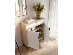 Mueble zapatero/armario - A89cm x L90cm x P29cm roble claro puertas blanco - Alice