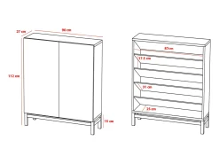 Mueble zapatero/armario - A112cm x L90cm x P27cm roble dorado puertas impresiónvallado - Lofoten