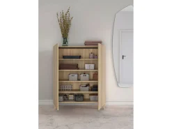 Mueble zapatero/armario - A109cm x L90cm x P27cm roble dorado puertas impresión vallado - Narvik