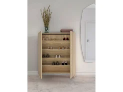 Mueble zapatero/armario - A109cm x L90cm x P27cm roble dorado puertas impresión vallado - Narvik
