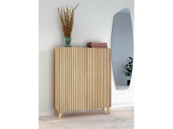 Mueble zapatero/armario - A109cm x L90cm x P27cm roble dorado puertas impresión vallado - Narvik