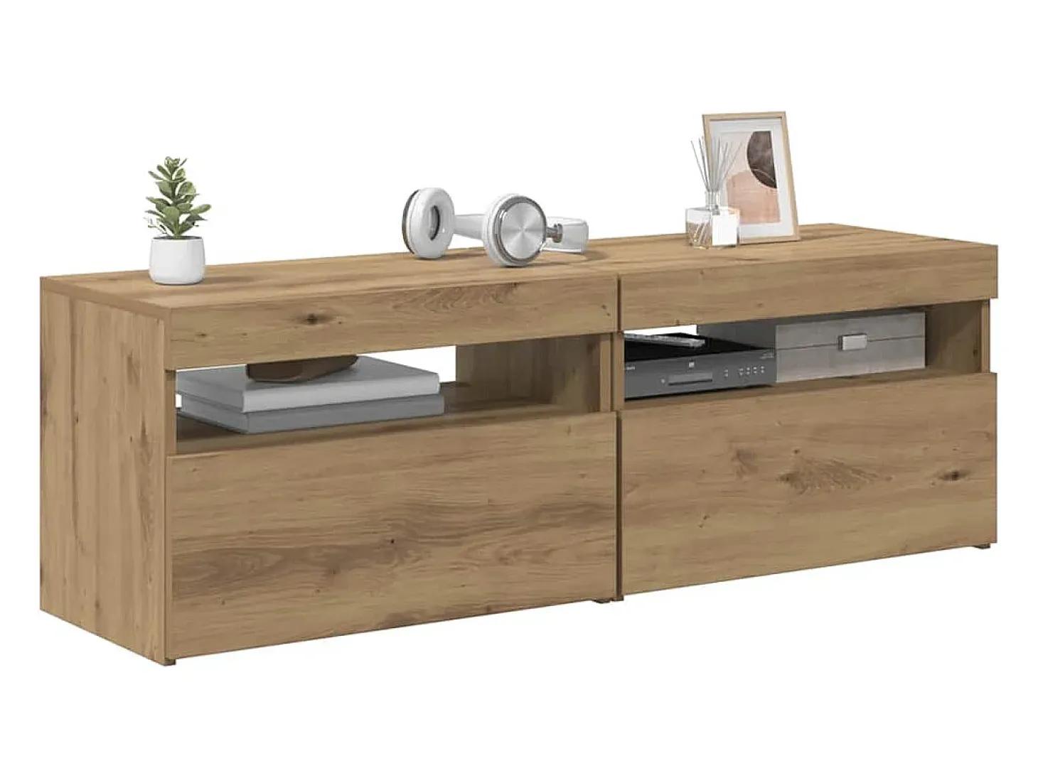Muebles TV con luces LED 2 uds madera ingeniería roble artisan