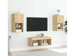 Muebles TV de pared con luces LED 4 piezas roble Sonoma ES73787