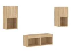 Muebles TV de pared con luces LED 4 piezas roble Sonoma ES73787