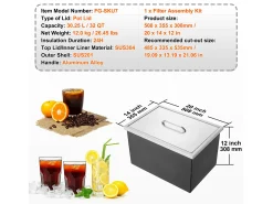 Nevera Empotrada SucceBuy, 51 x 35 x 30 cm, Cubeta de Hielo de Acero Inoxidable con Tapa, Barra de Helados para Cocina Exterior