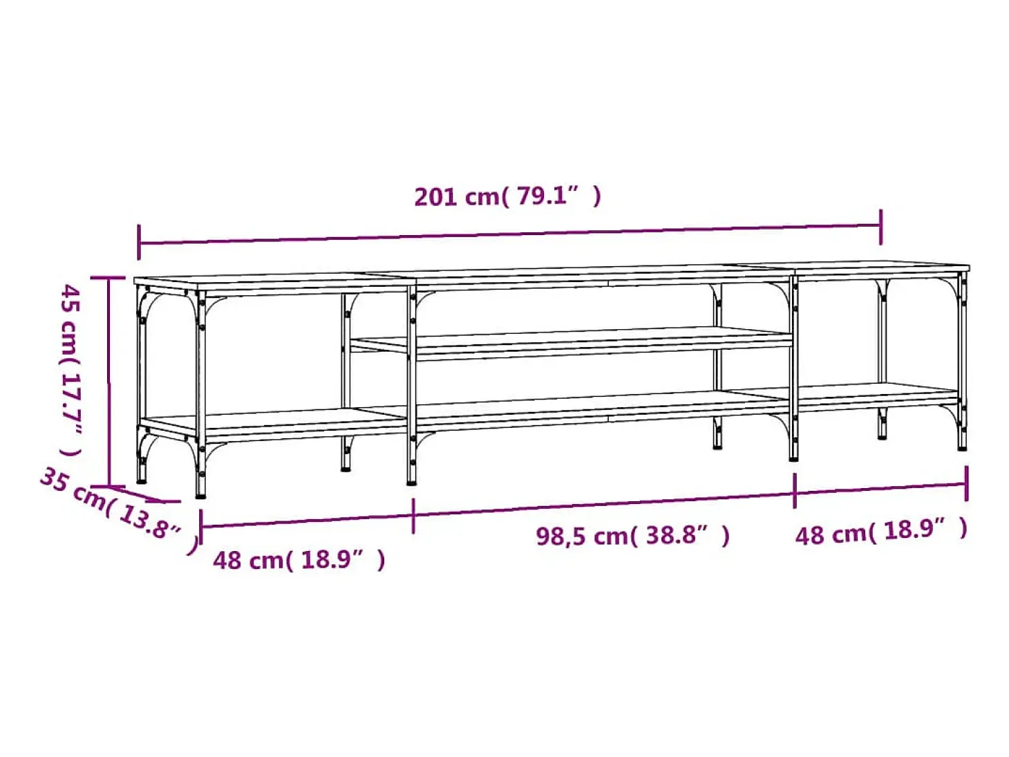 Numa Mueble TV madera ingeniería y erro roble ahumado 201x35x45 cm