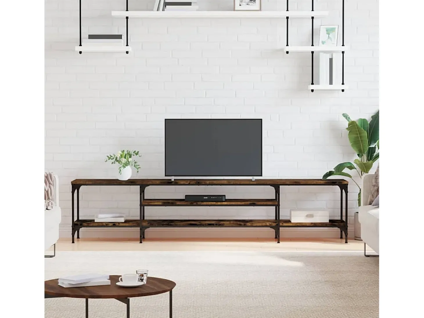 Numa Mueble TV madera ingeniería y erro roble ahumado 201x35x45 cm