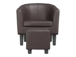 Nykøbing Mors Sillón con taburete cuero sintético marrón