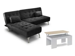 Oferta: Sofa Cama Chaise Longue XS Negro + Mesa de Centro Blanco