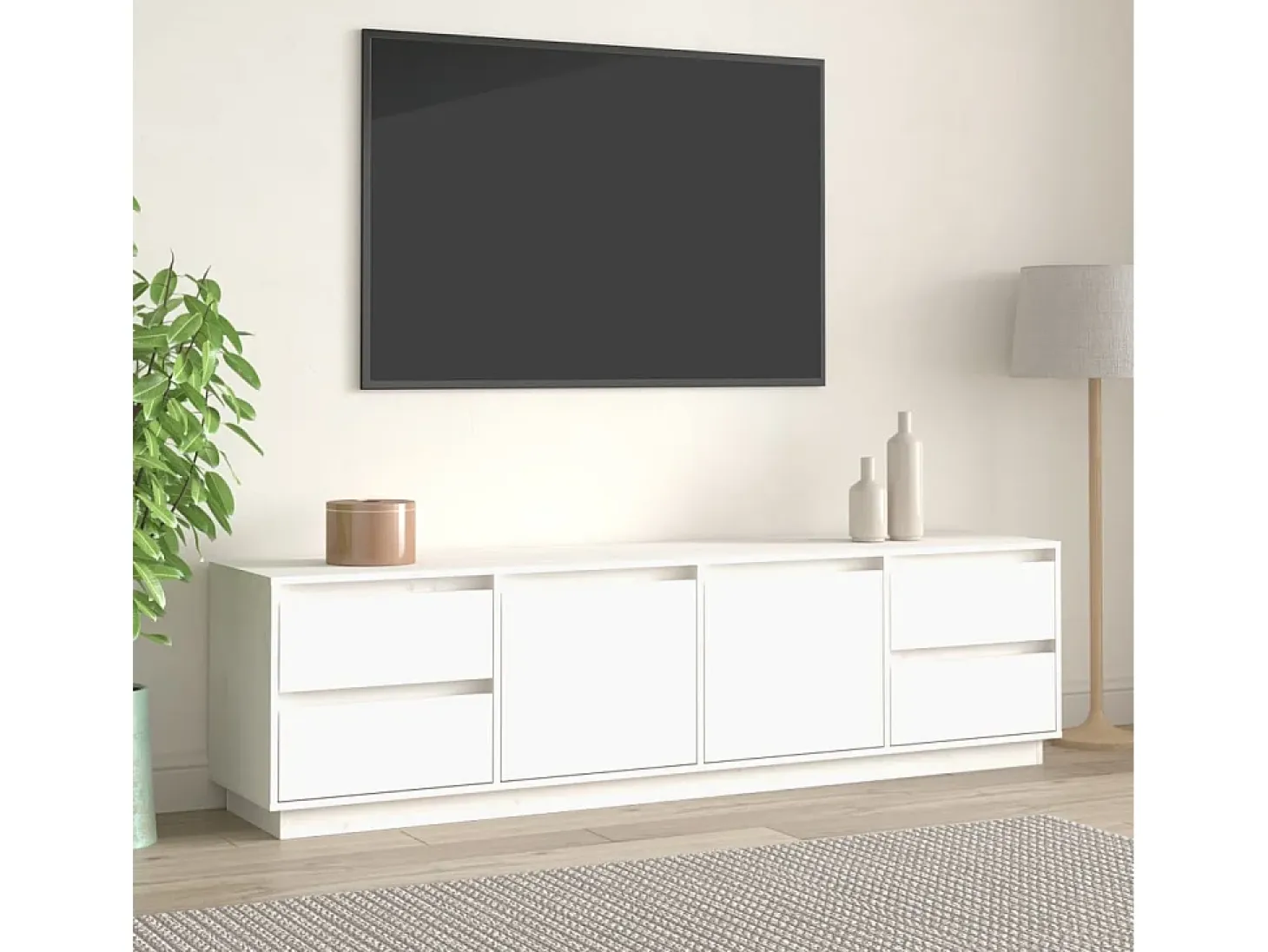 Orvil Mueble de TV madera maciza de pino blanco 176x37x47,5 cm