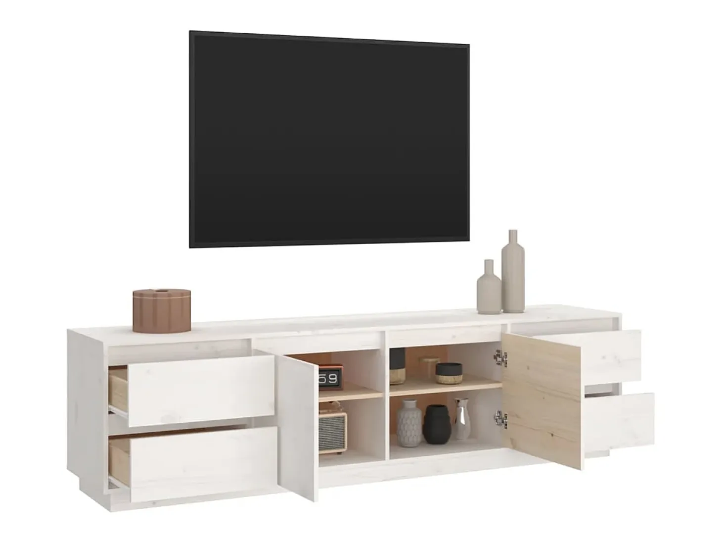 Orvil Mueble de TV madera maciza de pino blanco 176x37x47,5 cm