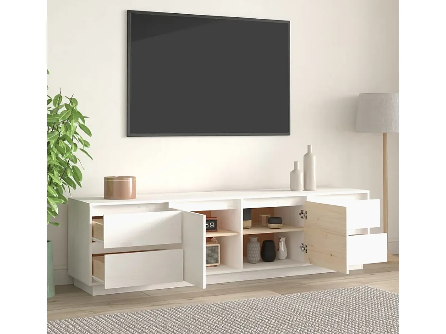 Orvil Mueble de TV madera maciza de pino blanco 176x37x47,5 cm