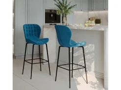 Pack de 4 sillas de bar de terciopelo amarillo y azul 75 cm - Mazzia