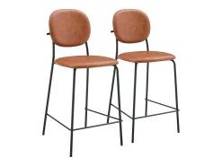 Pack de 2 taburetes de bar EDMOND de polipiel color coñac - HAPPY GARDEN