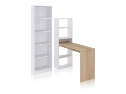 Pack escritorio y estantería Cosmic Plus Blanco Artik (Blanco Mate) - Roble Canadian