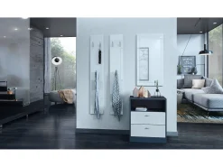 Panel de Pared 140, Hecho en Alemania, Panel Perchero con 2 Paneles, blanco de alto brillo (je 24 x 140 x 2 cm)