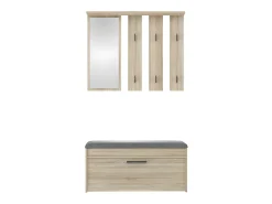 PARMI - Guardarropa de entrada - Mueble de entrada con banco y espejo - Perchero de pared