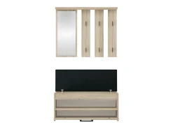 PARMI - Guardarropa de entrada - Mueble de entrada con banco y espejo - Perchero de pared