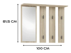 PARMI - Perchero de pared con espejo - Perchero de pared - 100x15x81,5 cm - 6 ganchos - Mueble de entrada