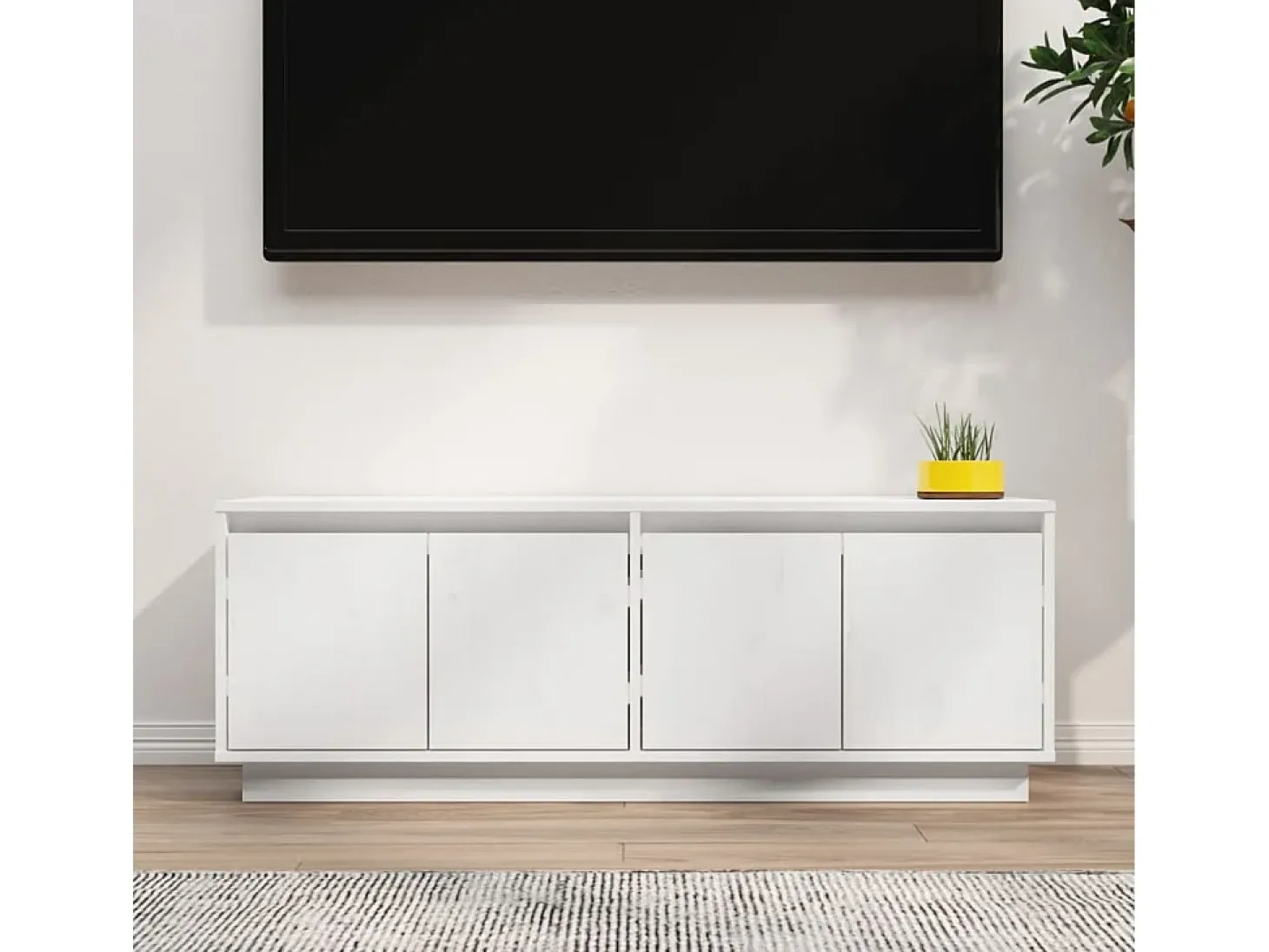 Paul-Maurice Mueble de TV de madera maciza de pino blanco 110x34x40 cm