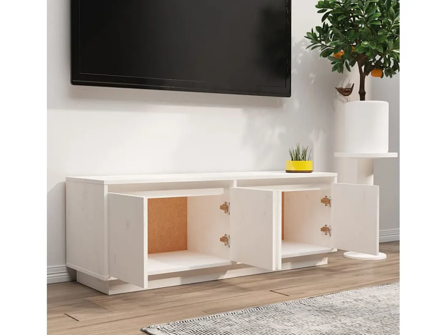 Paul-Maurice Mueble de TV de madera maciza de pino blanco 110x34x40 cm