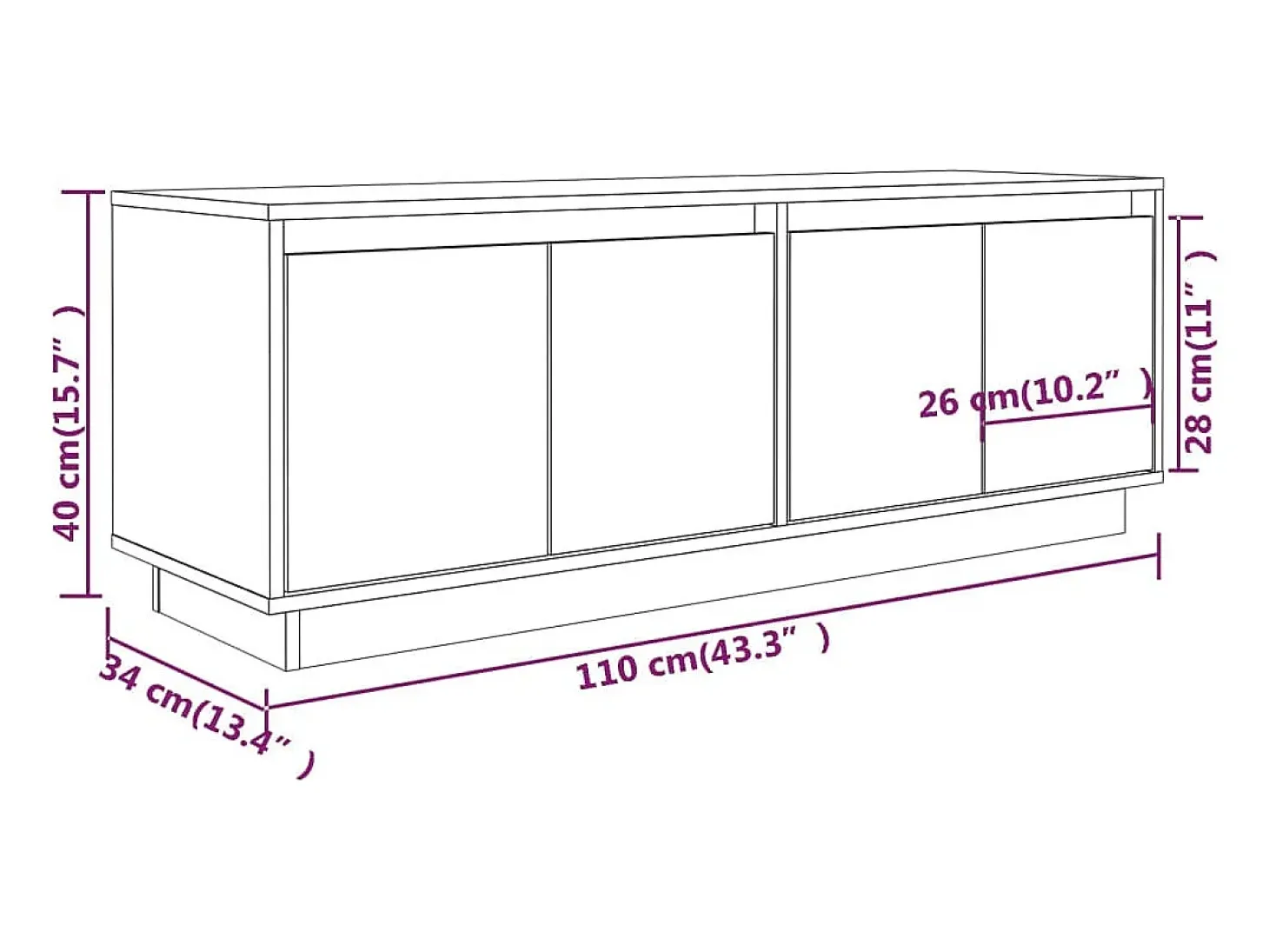 Paul-Maurice Mueble de TV de madera maciza de pino blanco 110x34x40 cm