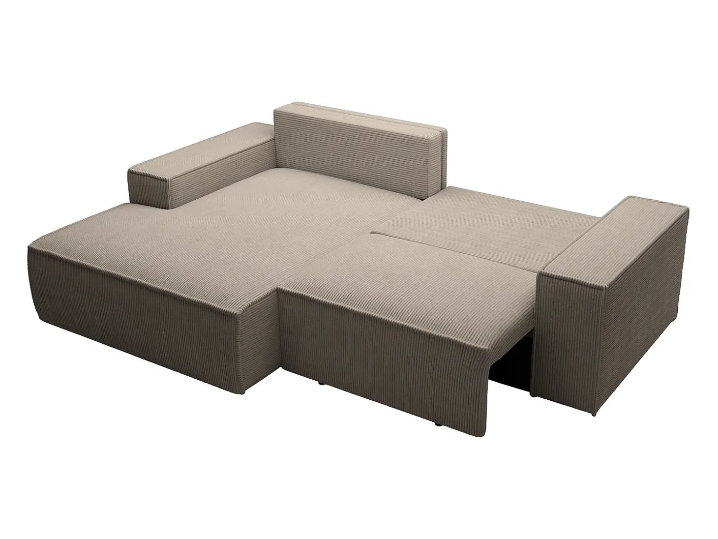 Pequeño Sofá cama rinconera izquierda de pana color beige AMELIA