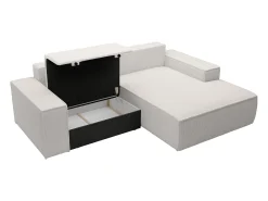 Pequeño Sofá cama rinconera derecha de pana beige AMELIA