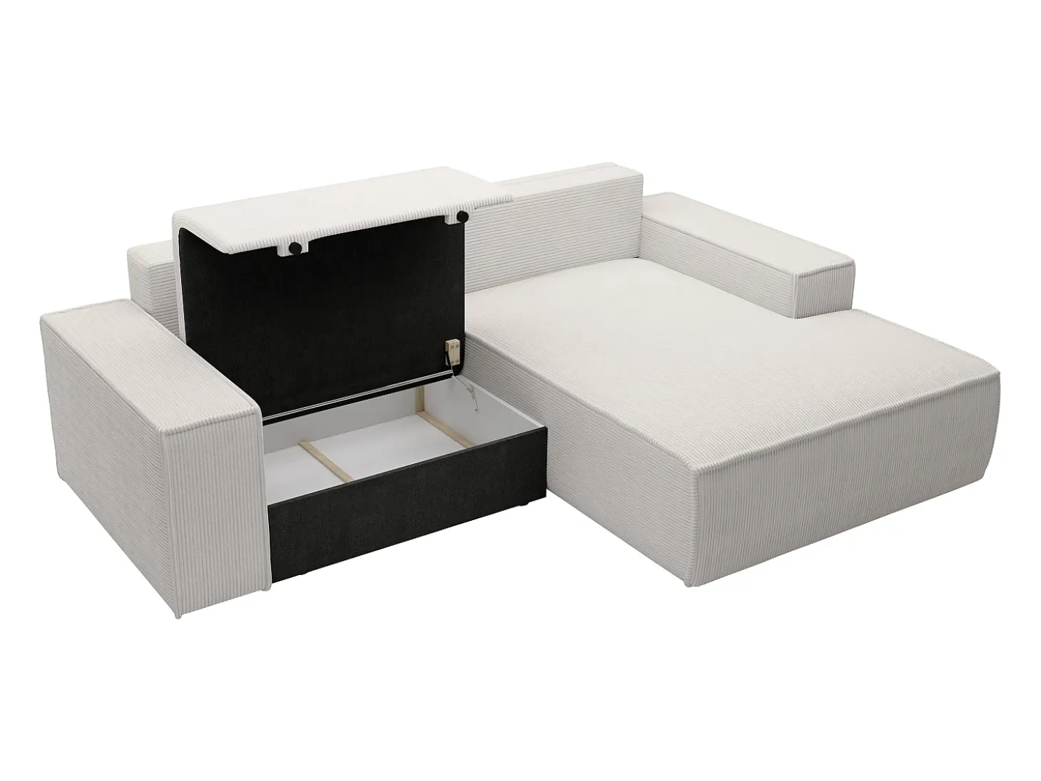 Pequeño Sofá cama rinconera derecha de pana beige AMELIA