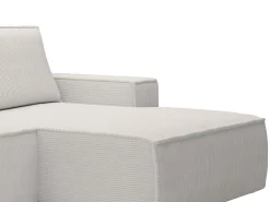 Pequeño Sofá cama rinconera derecha de pana beige AMELIA