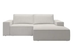 Pequeño Sofá cama rinconera derecha de pana beige AMELIA