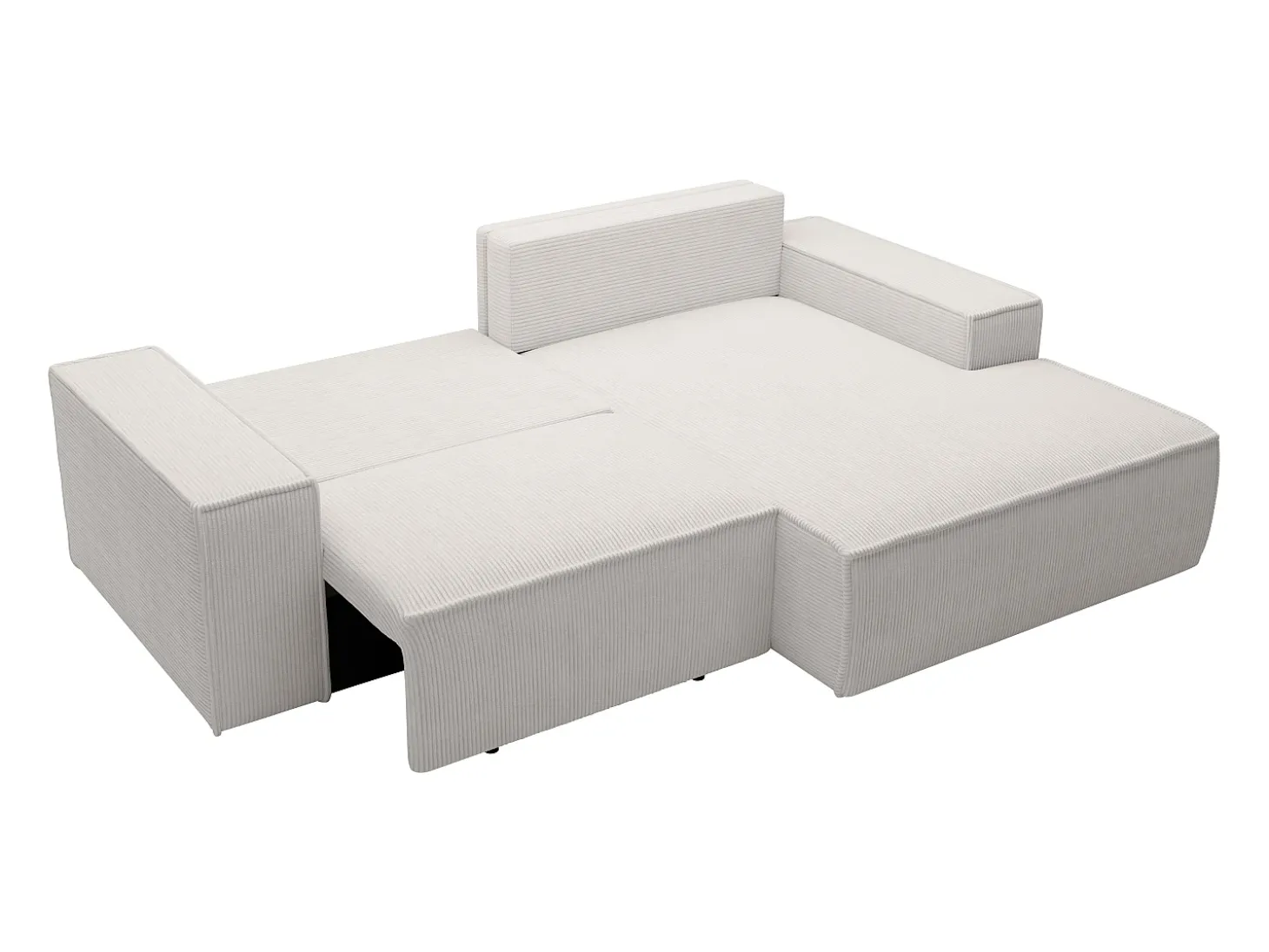 Pequeño Sofá cama rinconera derecha de pana beige AMELIA