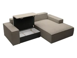 Pequeño Sofá cama rinconera derecha de pana beige AMELIA