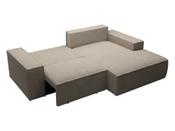 Pequeño Sofá cama rinconera derecha de pana beige AMELIA