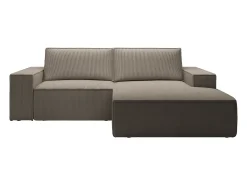 Pequeño Sofá cama rinconera derecha de pana beige AMELIA
