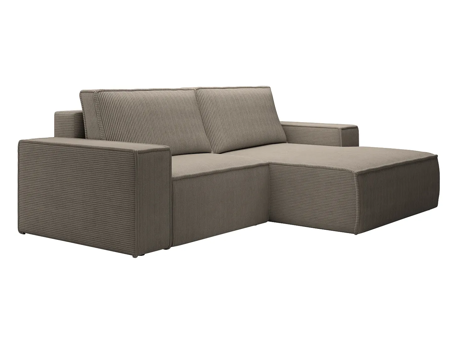 Pequeño Sofá cama rinconera derecha de pana beige AMELIA