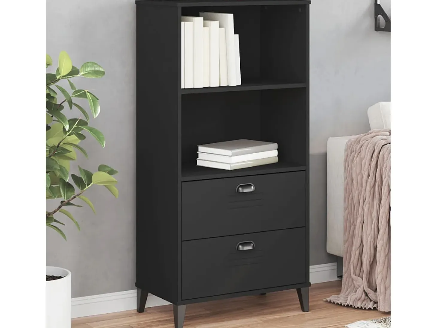Peralyn Librería VIKEN madera de ingeniería negro 60x35x123 cm