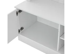 Perchero blanco de 2 puertas - Guardarropa con barra y estantes abiertos - Estantes regulables