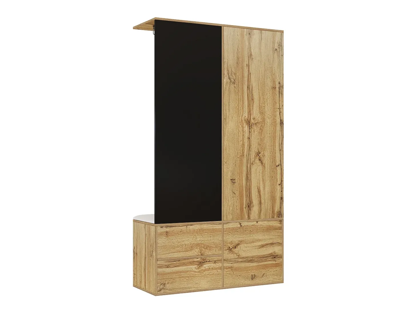 Perchero con espejo, banco zapatero y barra retráctil para ropa - negro y natural