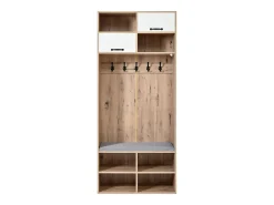 Perchero de entrada moderno 80x30x185 cm - con 5 ganchos y 2 puertas - 6 espacios de almacenamiento abiertos - Natural