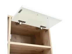 Perchero de entrada moderno 80x30x185 cm - con 5 ganchos y 2 puertas - 6 espacios de almacenamiento abiertos - Natural