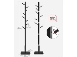 Perchero de madera maciza Parya Home con forma de árbol y 8 ganchos estructura de madera de caucho negra
