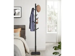 Perchero de madera maciza Parya Home con forma de árbol y 8 ganchos estructura de madera de caucho negra