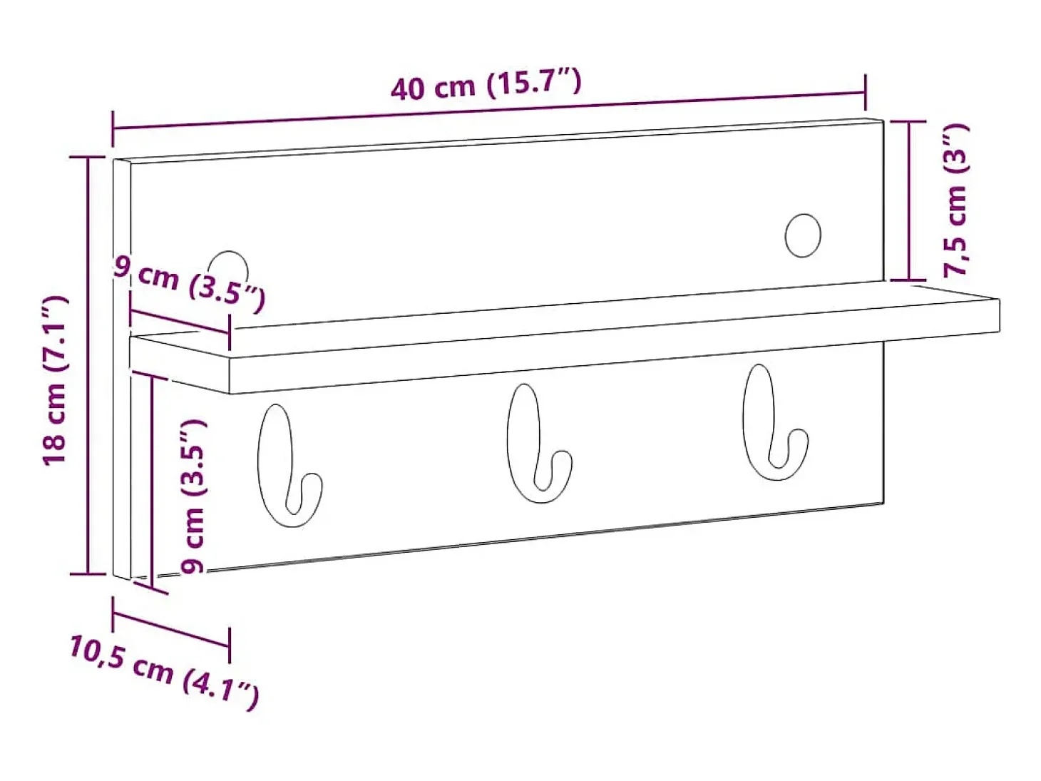 Perchero de pared Blanco 40 x 10,5 x 18 cm Madera de ingeniería